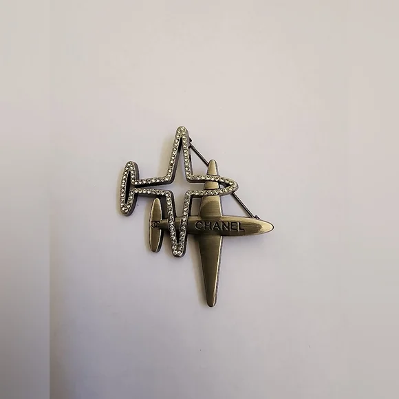 Chanel Silver-toned Airplane Brooch with Rhinestone Embelishments - Picture 2 of 4